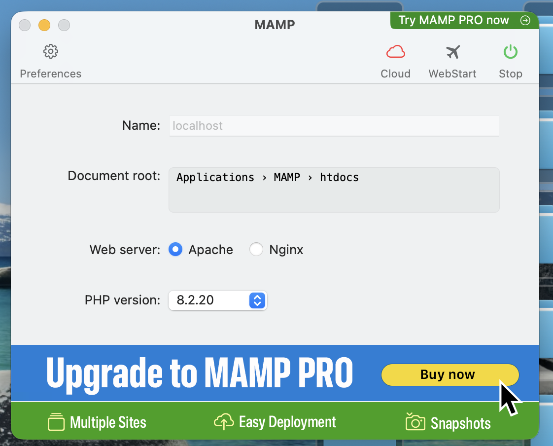 MAMPの起動画面